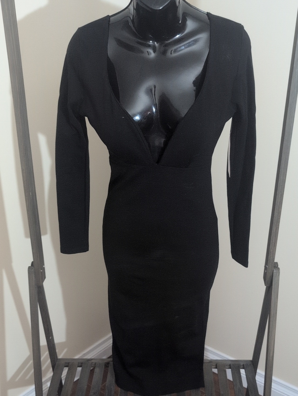 Demi Loon | Women’s Black Deadly Plunge Corset Long Sleeve Dress